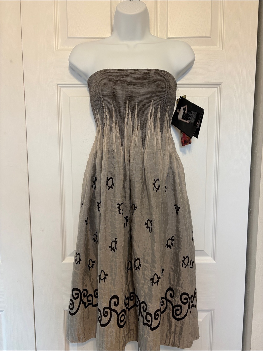 NWT Lapis Convertible Smocked Midi Dress Skirt Neutral Boho Tribal Print One Sz.